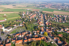Aerial photograpy of Church building Eglise protestante de Rittershoffen in Rittershoffen in Grand Est, France