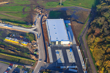 Oblique view of ALDI and EDEKA on Lauterburger Straße in Kandel in the state Rhineland-Palatinate, Germany