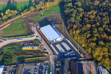 ALDI and EDEKA on Lauterburger Straße in Kandel in the state Rhineland-Palatinate, Germany seen from above