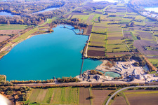 Aerial view of Bagersee Willersinn with HBM Hagenbacher Bau Mineralstoffe GmbH&Co.KG in Hagenbach in the state Rhineland-Palatinate, Germany