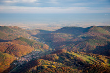 Forest and mountain scenery of the Pfaelzerwald in fall in Waldrohrbach in the state Rhineland-Palatinate, Germany