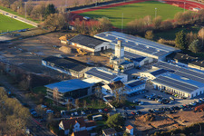 Aerial photograpy of Quartier Lanzet from the south with Hagebau Kompakt - Gillet Baustoffe GmbH in Herxheim bei Landau in the state Rhineland-Palatinate, Germany