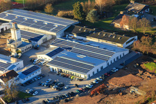Quartier Lanzet from the east with Hagebau Kompakt - Gillet Baustoffe GmbH in Herxheim bei Landau in the state Rhineland-Palatinate, Germany out of the air