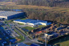 Aerial view of Horst Industrial Estate, Alfa Aesar GmbH in the district Minderslachen in Kandel in the state Rhineland-Palatinate, Germany