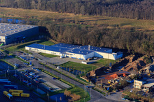 Horst Industrial Estate, Alfa Aesar GmbH in the district Minderslachen in Kandel in the state Rhineland-Palatinate, Germany seen from above