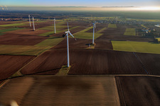 Minfeld wind farm in Minfeld in the state Rhineland-Palatinate, Germany seen from above