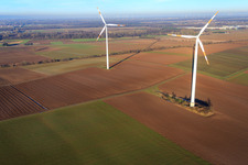 Minfeld wind farm in Minfeld in the state Rhineland-Palatinate, Germany from the drone perspective