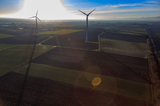 Oblique view of Minfeld wind farm in Minfeld in the state Rhineland-Palatinate, Germany