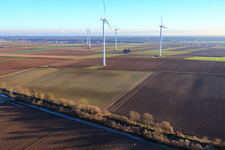 Minfeld wind farm in Minfeld in the state Rhineland-Palatinate, Germany out of the air