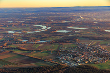 Aerial view of City overview in winter from the northwest in Rheinzabern in the state Rhineland-Palatinate, Germany