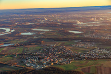 Aerial photograpy of City overview in winter from the northwest in Rheinzabern in the state Rhineland-Palatinate, Germany