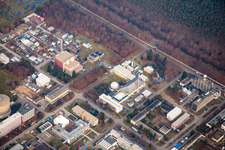 Oblique view of KIT North in the district Leopoldshafen in Eggenstein-Leopoldshafen in the state Baden-Wuerttemberg, Germany