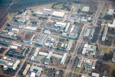 KIK Campus North in the district Leopoldshafen in Eggenstein-Leopoldshafen in the state Baden-Wuerttemberg, Germany from the plane
