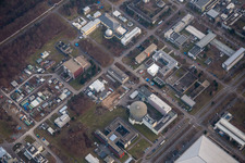 KIK Campus North in the district Leopoldshafen in Eggenstein-Leopoldshafen in the state Baden-Wuerttemberg, Germany seen from a drone