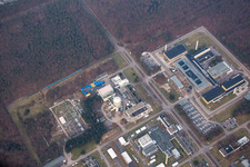 Bird's eye view of KIK Campus North in the district Leopoldshafen in Eggenstein-Leopoldshafen in the state Baden-Wuerttemberg, Germany