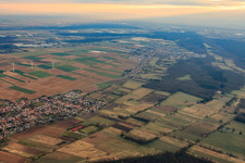 Aerial view of Cattle trail in winter from the west in Minfeld in the state Rhineland-Palatinate, Germany