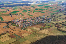 Village overview in winter from the southwest in Minfeld in the state Rhineland-Palatinate, Germany