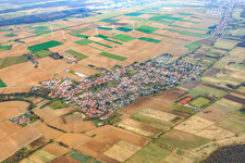 Village overview in winter from the southwest in Minfeld in the state Rhineland-Palatinate, Germany from above