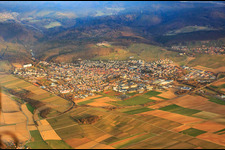 Aerial view of City view in winter from the southeast in Bad Bergzabern in the state Rhineland-Palatinate, Germany