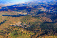 Aerial view of Village overview in the Palatinate Forest in winter from the east in Dörrenbach in the state Rhineland-Palatinate, Germany