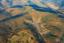 Aerial photograpy of Village overview in the Palatinate Forest in winter from the east in Dörrenbach in the state Rhineland-Palatinate, Germany