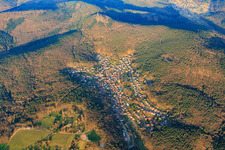 Oblique view of Village overview in the Palatinate Forest in winter from the east in Dörrenbach in the state Rhineland-Palatinate, Germany