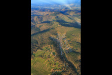 Village overview in the Palatinate Forest in winter from the east in Dörrenbach in the state Rhineland-Palatinate, Germany seen from above