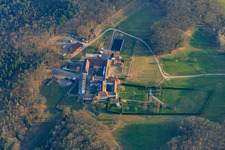 Aerial view of Horse boarding at the Liebfrauenberg Monastery in Bad Bergzabern in the state Rhineland-Palatinate, Germany