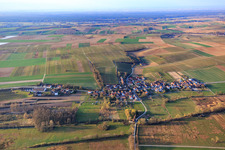 Oblique view of Village overview in winter from the north in Hergersweiler in the state Rhineland-Palatinate, Germany