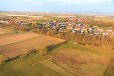 Aerial view of Along the railway line in winter in Winden in the state Rhineland-Palatinate, Germany