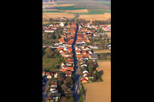 Aerial photograpy of Main street from the east in Minfeld in the state Rhineland-Palatinate, Germany