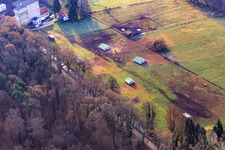 Oblique view of Mobeler chicken coop of the organic chicken farm of Hofladen Stoltz at the Hardtmühle in Kandel in the state Rhineland-Palatinate, Germany
