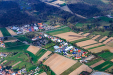 Aerial view of Commercial area AM Pfaffensee with Kirchner Garden and Landscape Construction GmbH and GS Electrical Engineering GmbH in Harthausen in the state Rhineland-Palatinate, Germany