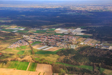 Overview of the town in winter from the south in Hanhofen in the state Rhineland-Palatinate, Germany