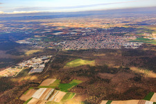 Aerial view of City view from the southeast in Schifferstadt in the state Rhineland-Palatinate, Germany