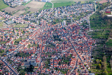 Aerial photograpy of Town View of the streets and houses of the residential areas in Waldsee in the state Rhineland-Palatinate, Germany