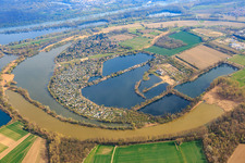Blue Adriatic recreation area with Swan Pond and Hunter Pond in Altrip in the state Rhineland-Palatinate, Germany