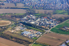 Aerial view of Industrial estate In d. Kehl and Im Ried in Altrip in the state Rhineland-Palatinate, Germany