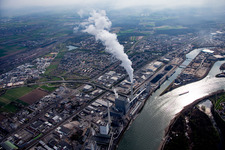 Construction site of power plants and exhaust towers of thermal power station GKM Block 6 in the district Neckarau in Mannheim in the state Baden-Wurttemberg, Germany