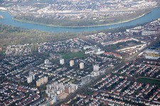 Lindenhof in the district Niederfeld in Mannheim in the state Baden-Wuerttemberg, Germany from above