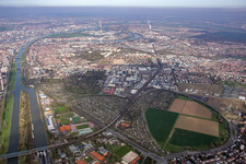 Aerial view of District Neckarstadt-Ost in Mannheim in the state Baden-Wuerttemberg, Germany