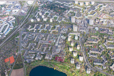 Aerial view of Settlement area in the district Vogelstang in Mannheim in the state Baden-Wurttemberg, Germany