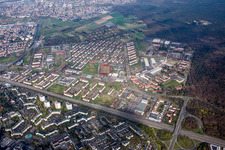 Aerial view of Settlement area in the district Kaefertal in Mannheim in the state Baden-Wurttemberg, Germany
