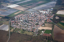 Town View of the streets and houses of the residential areas in the district Huettenfeld in Lampertheim in the state Hesse, Germany