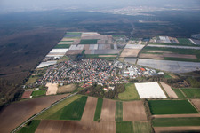 Aerial view of Town View of the streets and houses of the residential areas in the district Huettenfeld in Lampertheim in the state Hesse, Germany