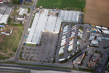 Aerial view of Building of the construction market of B1 Discount in Bensheim in the state Hesse