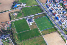 Aerial view of Sports park of SSG Bensheim Hockey and FC Italia Bensheim eV in Bensheim in the state Hesse, Germany