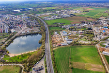 Route of the A5 at the bathing lake Golf von Bensheim in Bensheim in the state Hesse, Germany