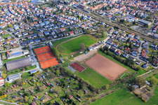 Aerial view of Sports fields in Zwingenberg in the state Hesse, Germany