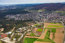 Aerial view of District Jugenheim an der Bergstrasse in Seeheim-Jugenheim in the state Hesse, Germany